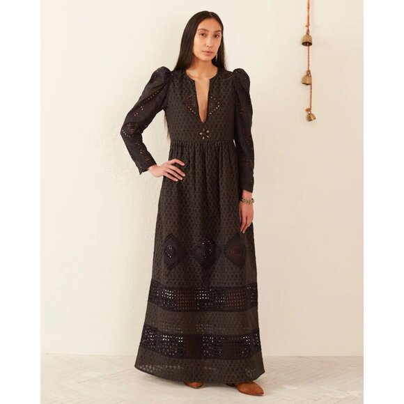 Alix of Bohemia Winifred Black Eyelet Dress Obsidian Medium  An elegant, bohemia - Picture 3 of 14